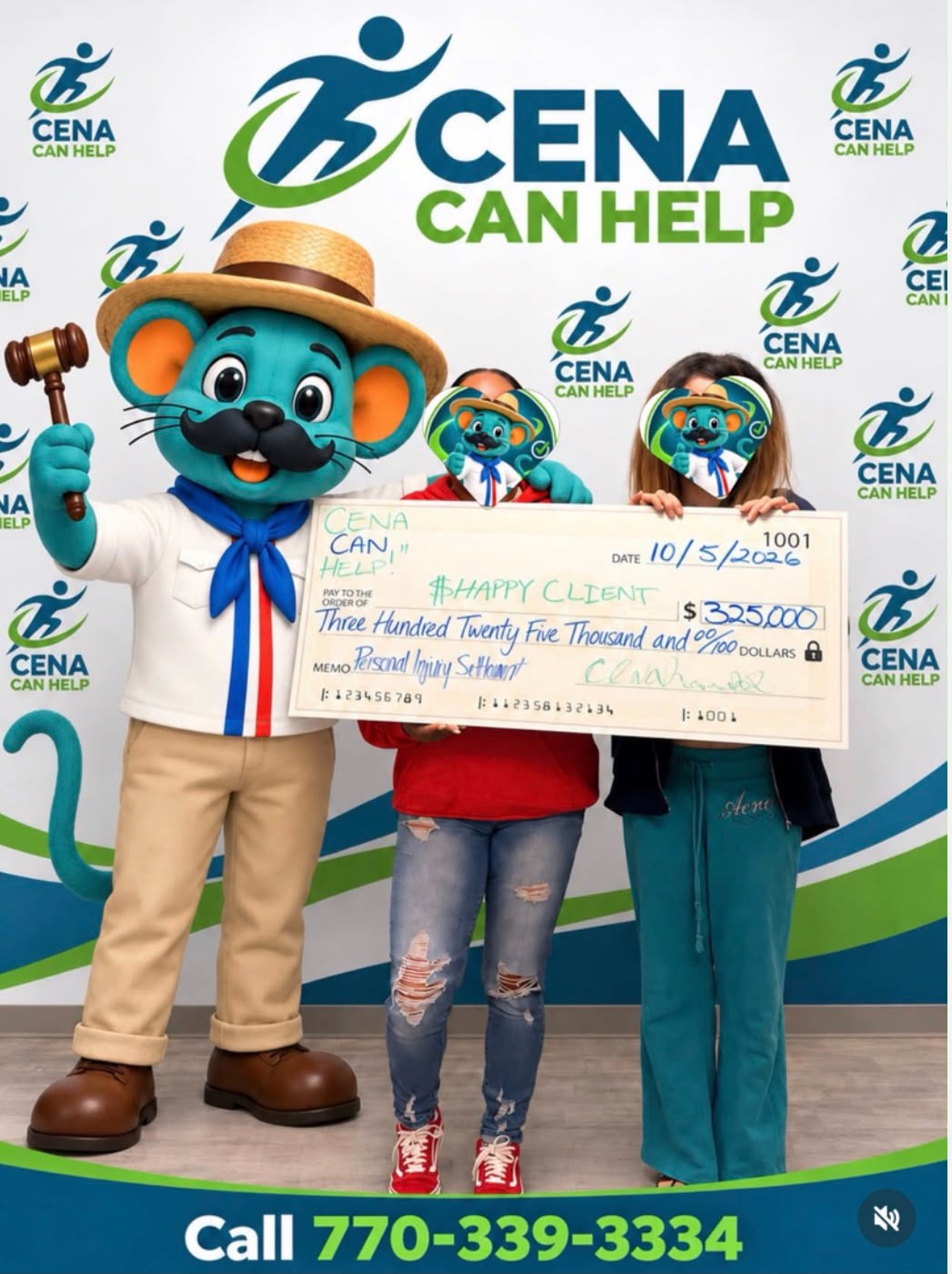 CENA Can Help client with settlement check