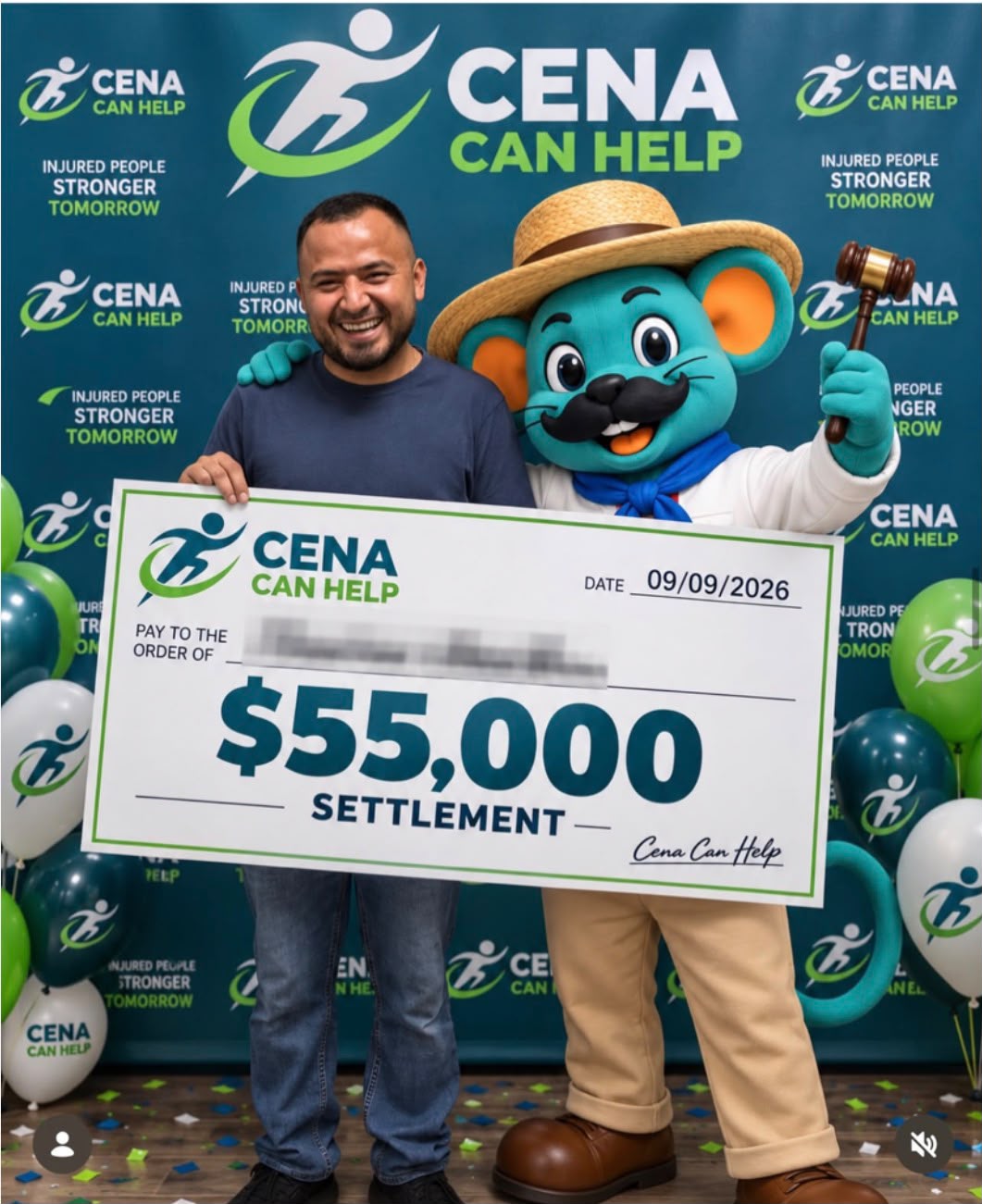 CENA Can Help client with settlement check